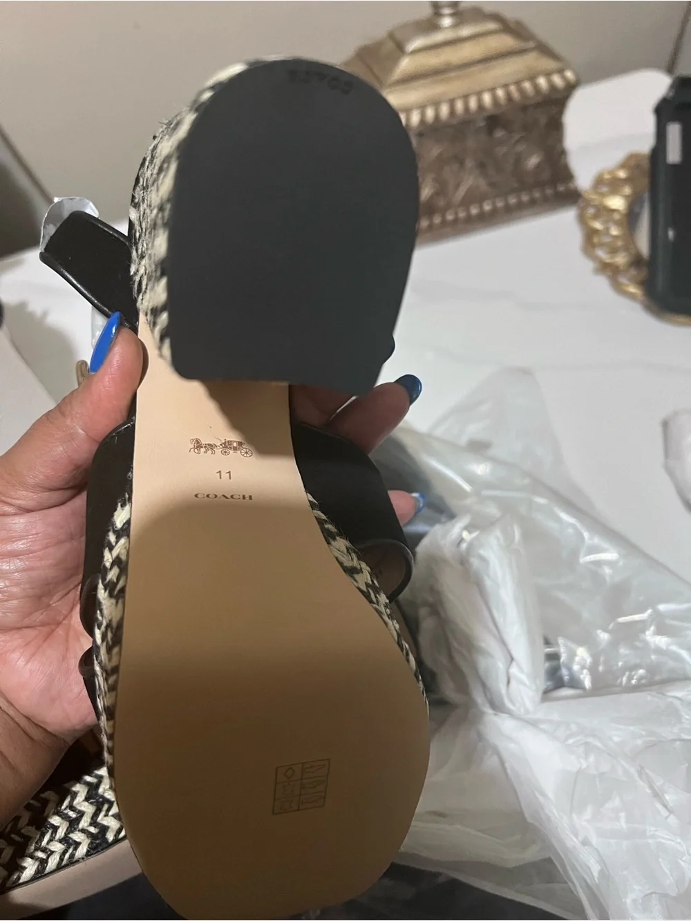 Coach Black Woven Platform Block Heel Sandals